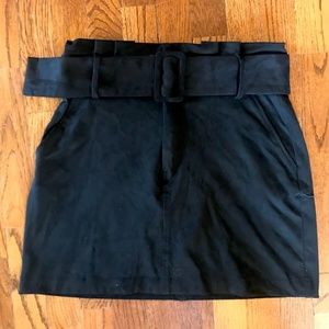 Paper bag faux-suede mini skirt with pockets